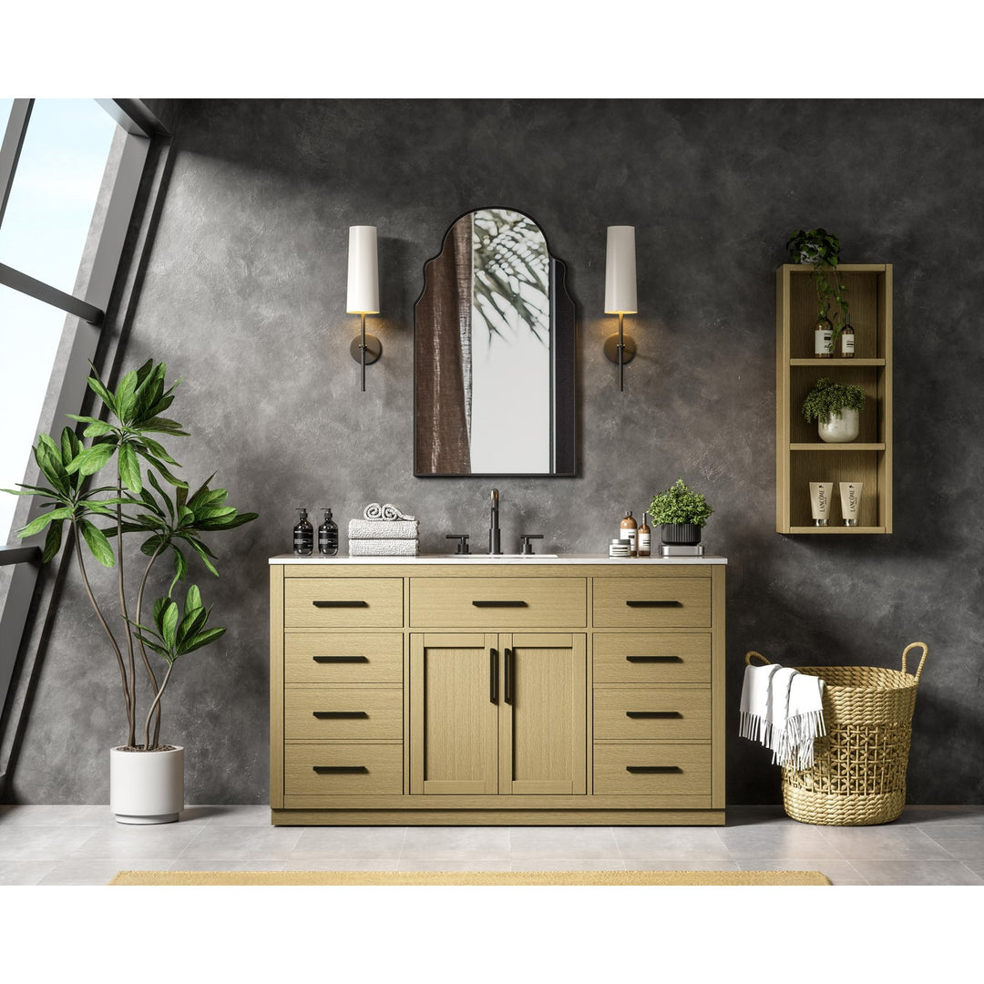60 Inch Single Bathroom Vanity In Honey Brown - View 2 - Joshua Marshal