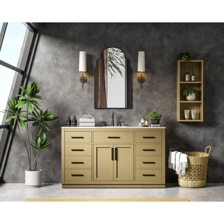 60 Inch Single Bathroom Vanity In Honey Brown - View 2 - Joshua Marshal