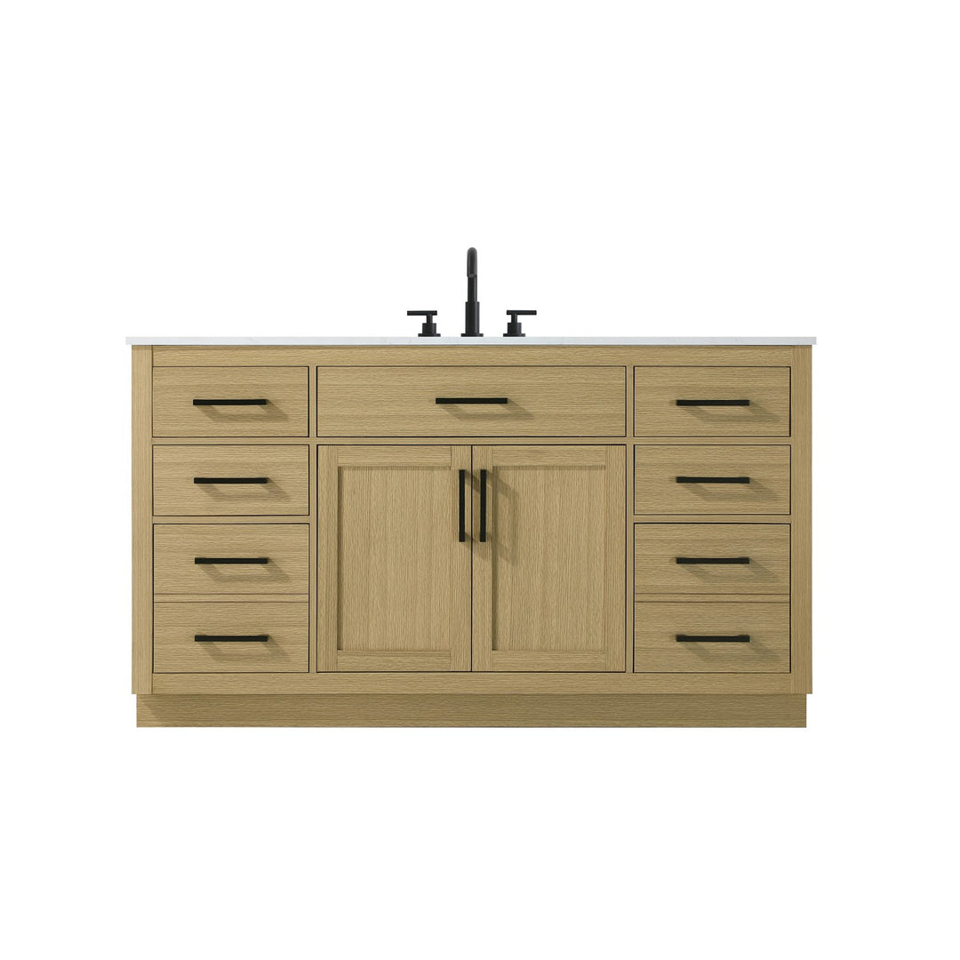 60 Inch Single Bathroom Vanity In Honey Brown - View 3 - Joshua Marshal