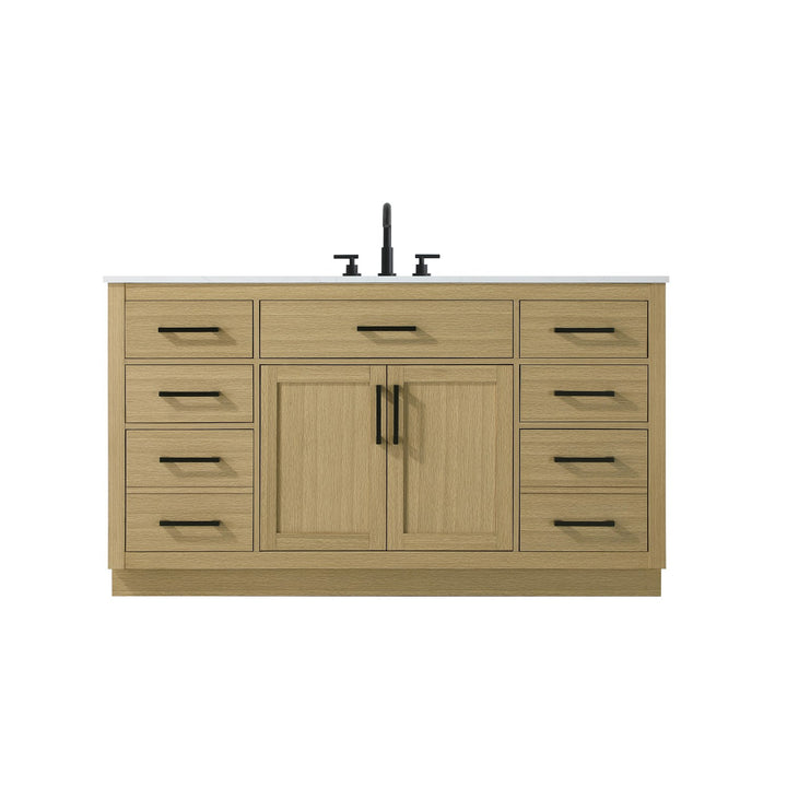 60 Inch Single Bathroom Vanity In Honey Brown - View 3 - Joshua Marshal