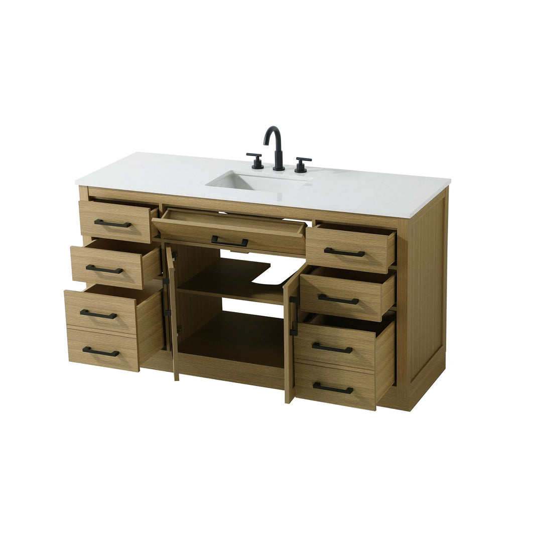 60 Inch Single Bathroom Vanity In Honey Brown - View 4 - Joshua Marshal