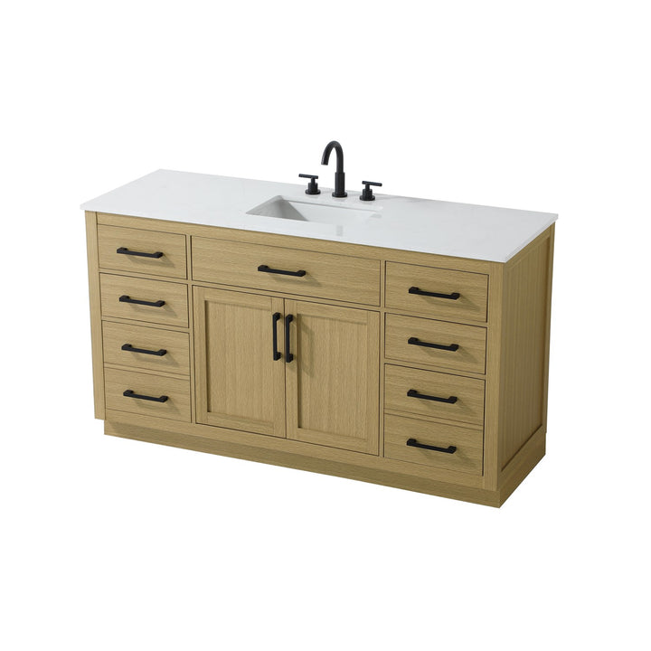 60 Inch Single Bathroom Vanity In Honey Brown - View 5 - Joshua Marshal