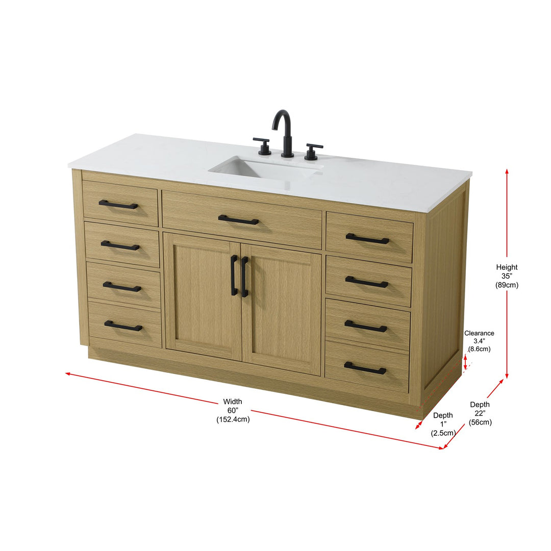 60 Inch Single Bathroom Vanity In Honey Brown - View 6 - Joshua Marshal