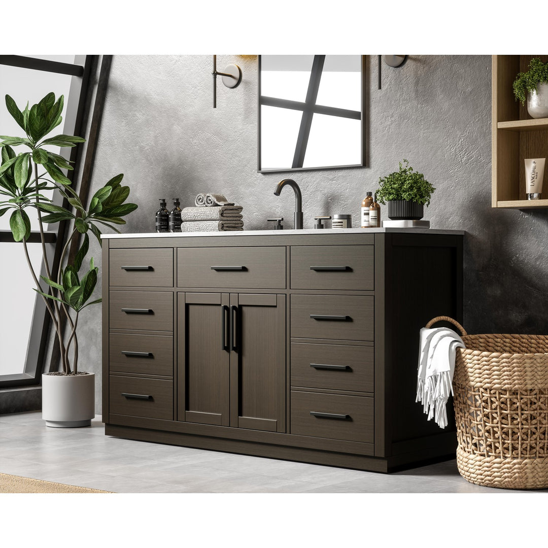 60 Inch Single Bathroom Vanity In Mocha Brown - View 2 - Joshua Marshal