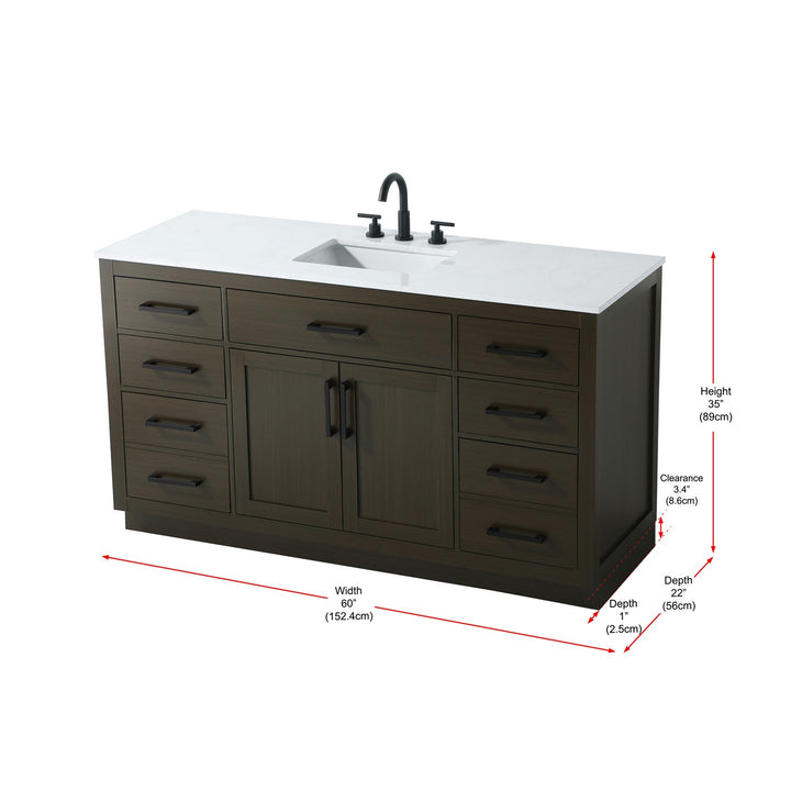 60 Inch Single Bathroom Vanity In Mocha Brown - View 6 - Joshua Marshal