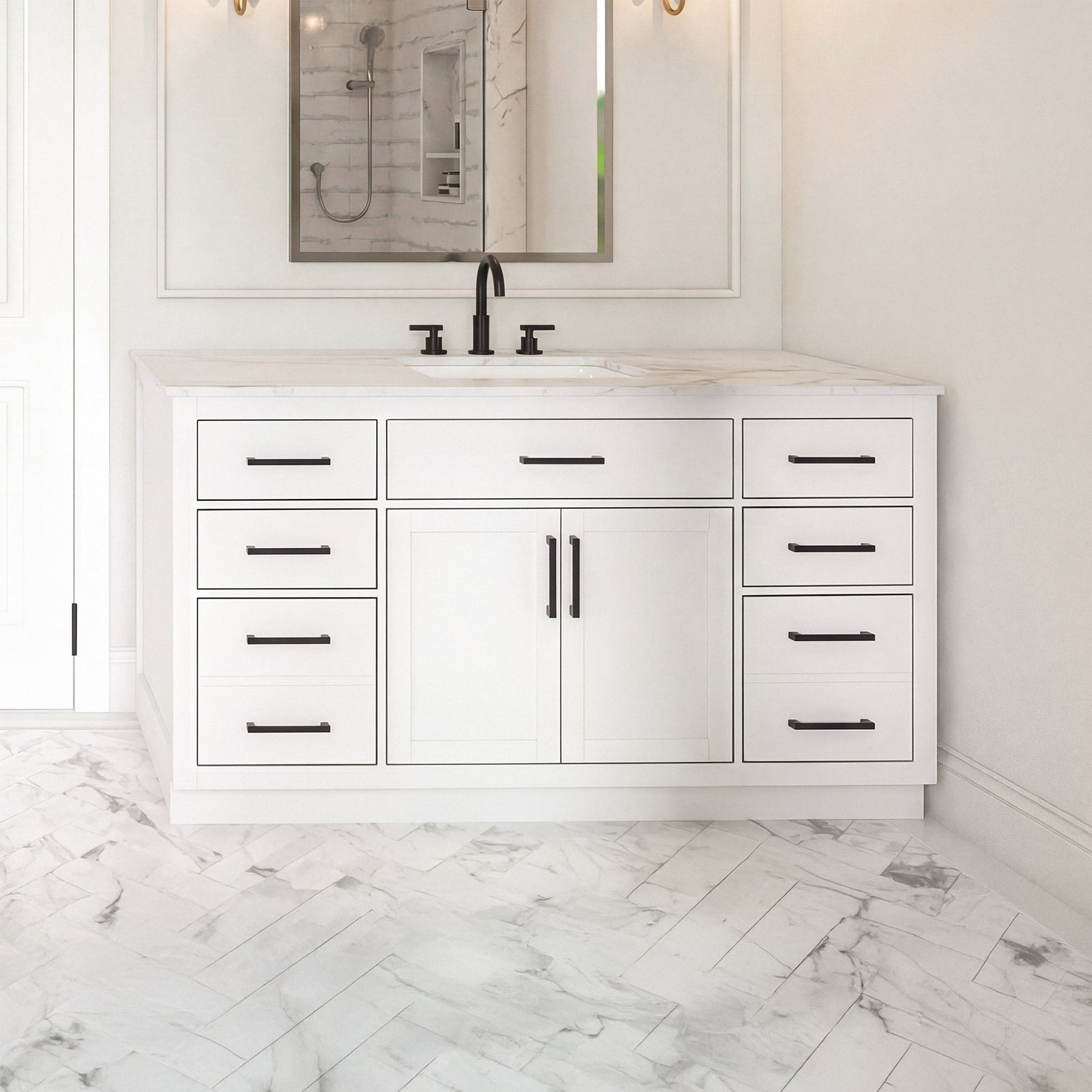 60 Inch Single Bathroom Vanity In White White Finish - KITCHEN & BATH by Joshua Marshal