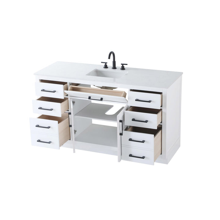 60 Inch Single Bathroom Vanity In White - View 4 - Joshua Marshal
