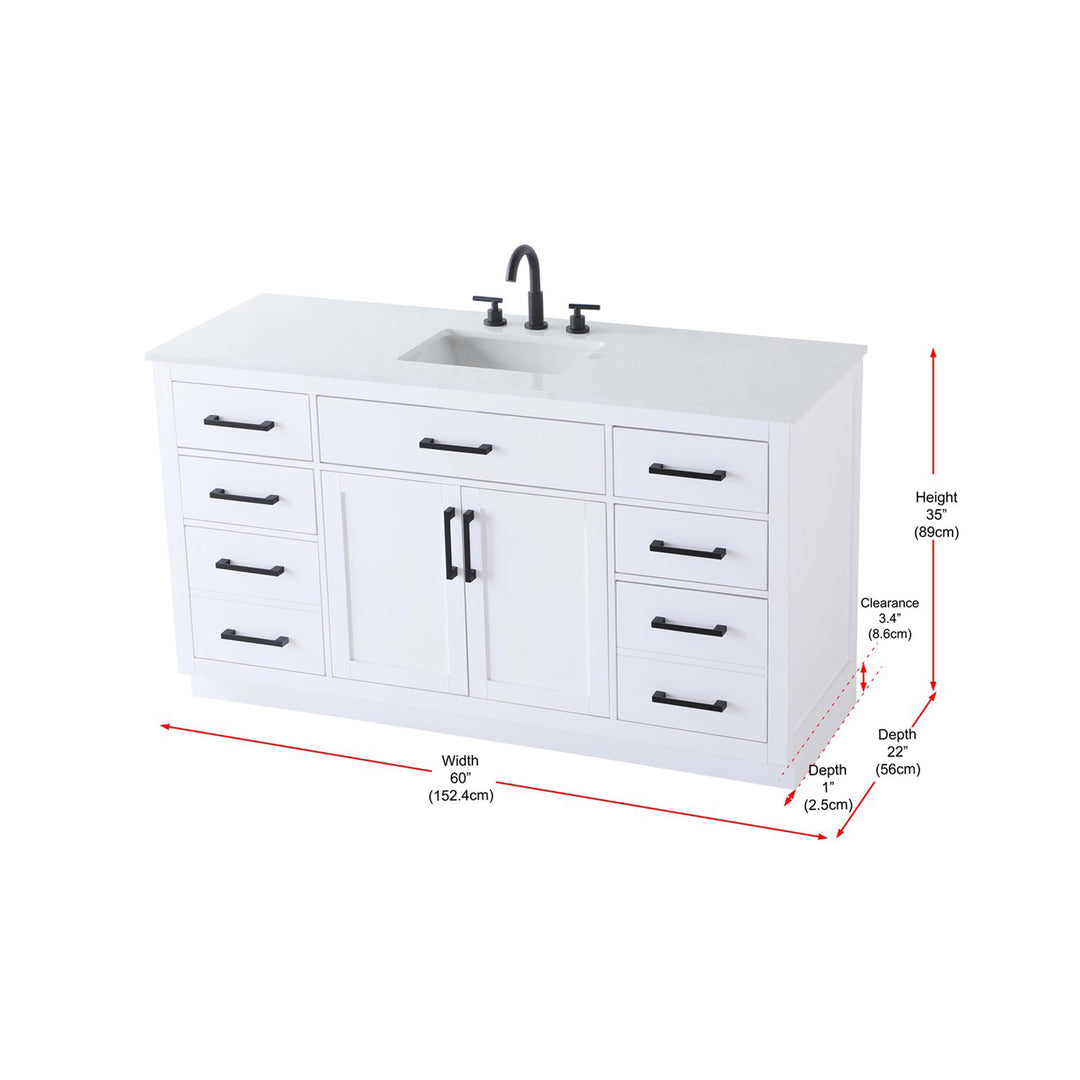 60 Inch Single Bathroom Vanity In White - View 5 - Joshua Marshal