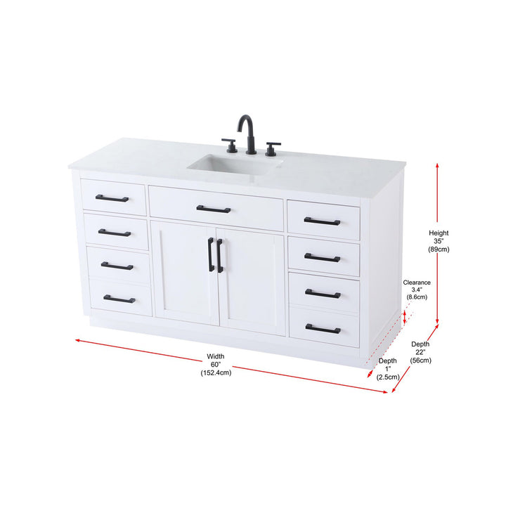 60 Inch Single Bathroom Vanity In White - View 5 - Joshua Marshal