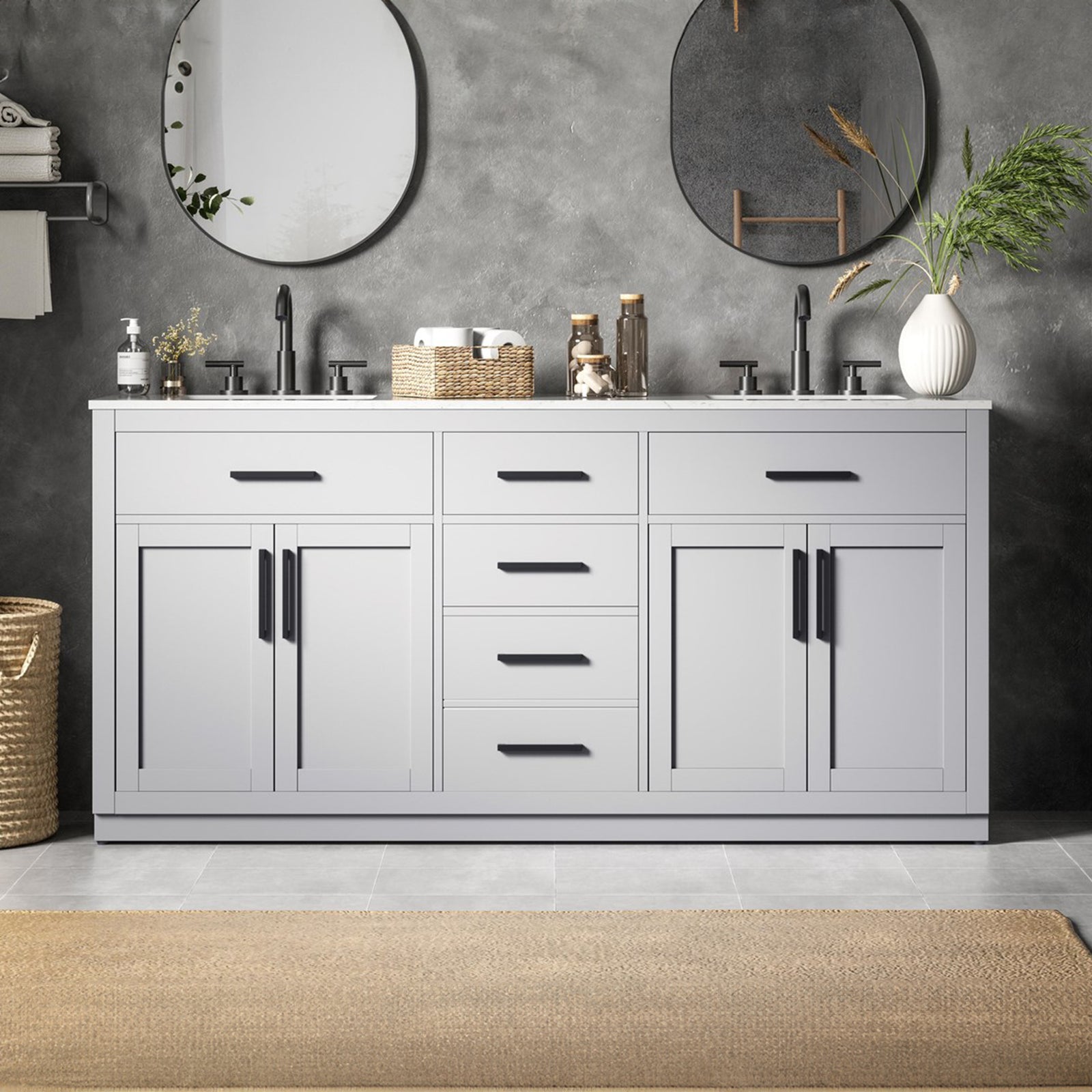 72 Inch Double Bathroom Vanity In Grey Grey Finish - KITCHEN & BATH by Joshua Marshal