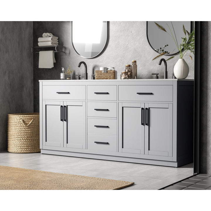 72 Inch Double Bathroom Vanity In Grey - View 2 - Joshua Marshal