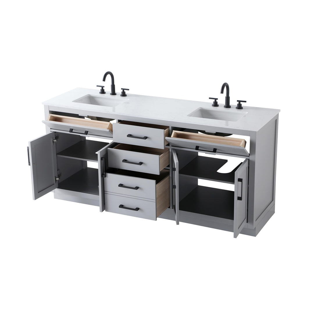 72 Inch Double Bathroom Vanity In Grey - View 4 - Joshua Marshal