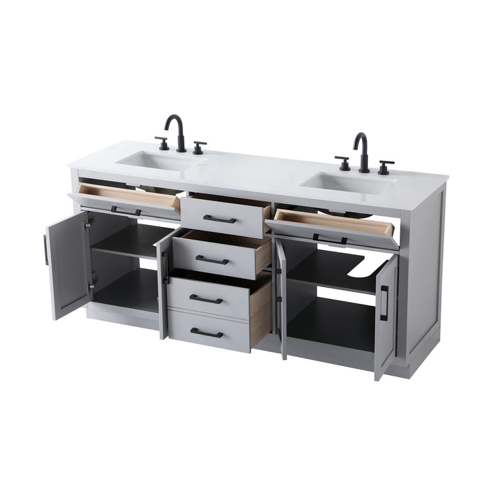 72 Inch Double Bathroom Vanity In Grey - View 4 - Joshua Marshal