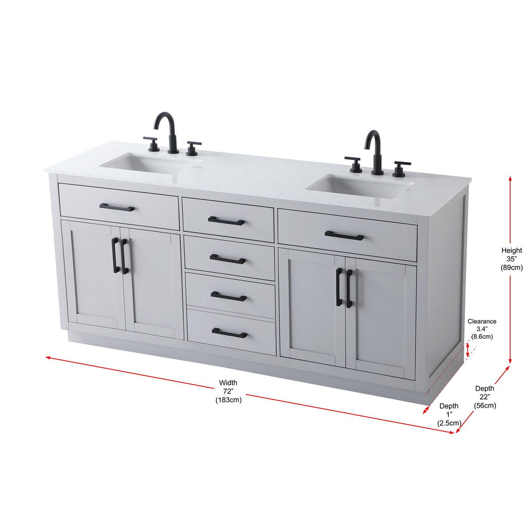 72 Inch Double Bathroom Vanity In Grey - View 6 - Joshua Marshal