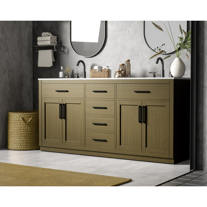 72 Inch Double Bathroom Vanity In Chestnut Brown - View 2 - Joshua Marshal