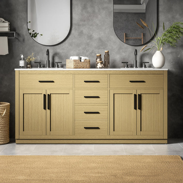 72 Inch Double Bathroom Vanity In Honey Brown Honey Brown Finish - KITCHEN & BATH by Joshua Marshal