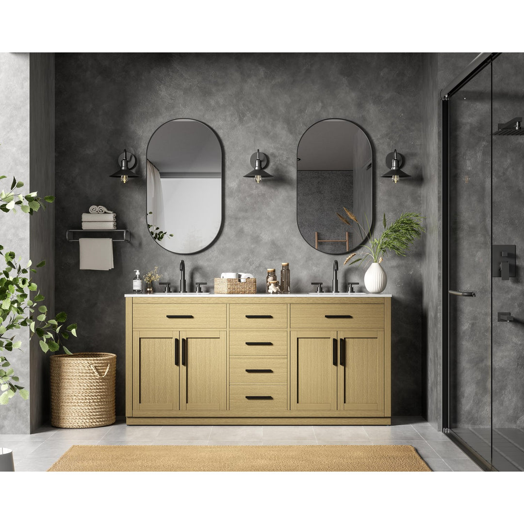 72 Inch Double Bathroom Vanity In Honey Brown - View 2 - Joshua Marshal