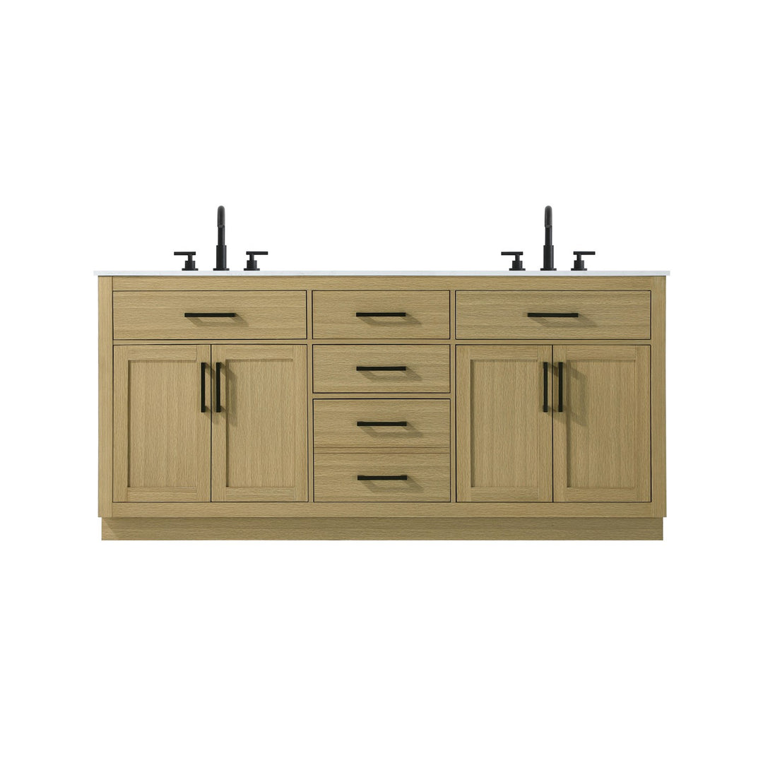 72 Inch Double Bathroom Vanity In Honey Brown - View 3 - Joshua Marshal