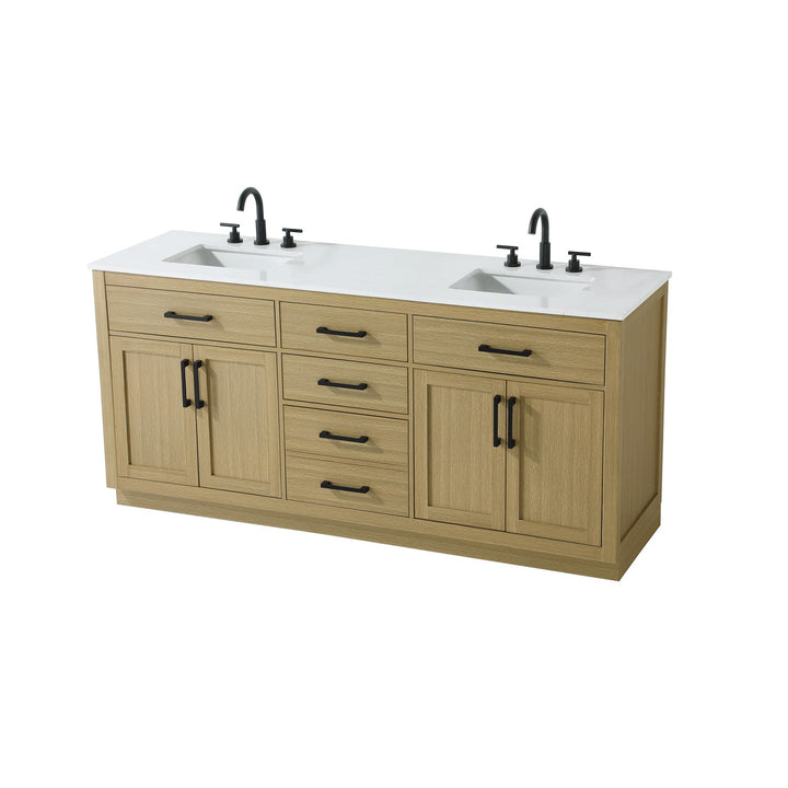 72 Inch Double Bathroom Vanity In Honey Brown - View 4 - Joshua Marshal