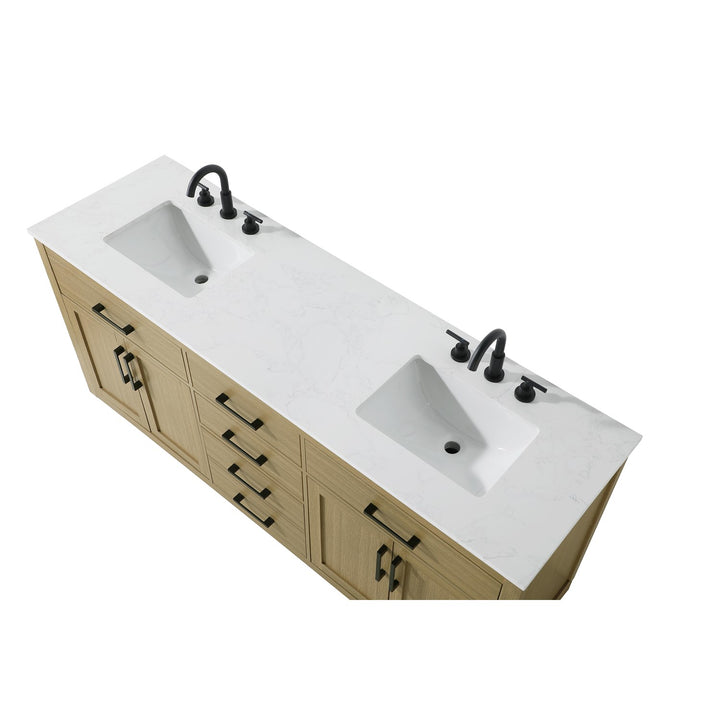 72 Inch Double Bathroom Vanity In Honey Brown - View 5 - Joshua Marshal
