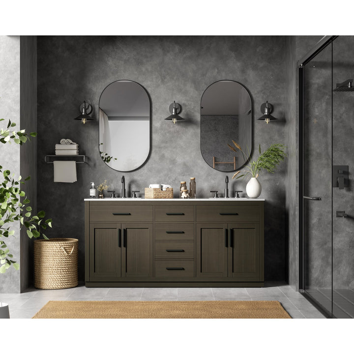 72 Inch Double Bathroom Vanity In Mocha Brown - View 2 - Joshua Marshal