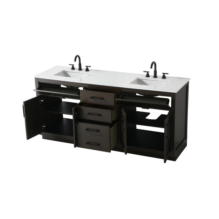 72 Inch Double Bathroom Vanity In Mocha Brown - View 4 - Joshua Marshal