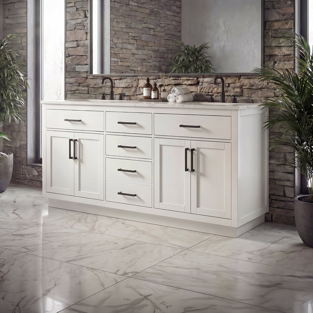 72 Inch Double Bathroom Vanity In White White Finish - KITCHEN & BATH by Joshua Marshal