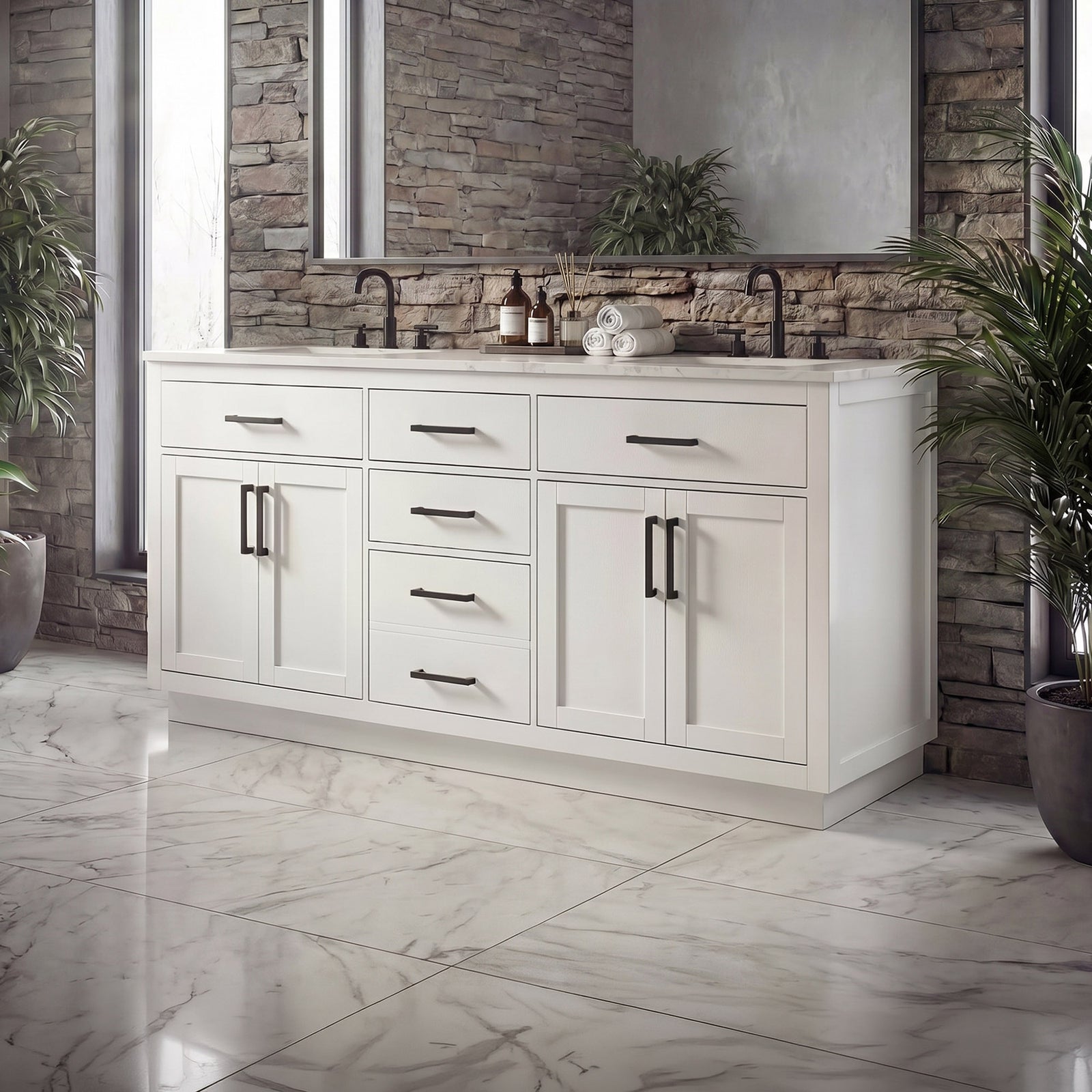 72 Inch Double Bathroom Vanity In White White Finish - KITCHEN & BATH by Joshua Marshal