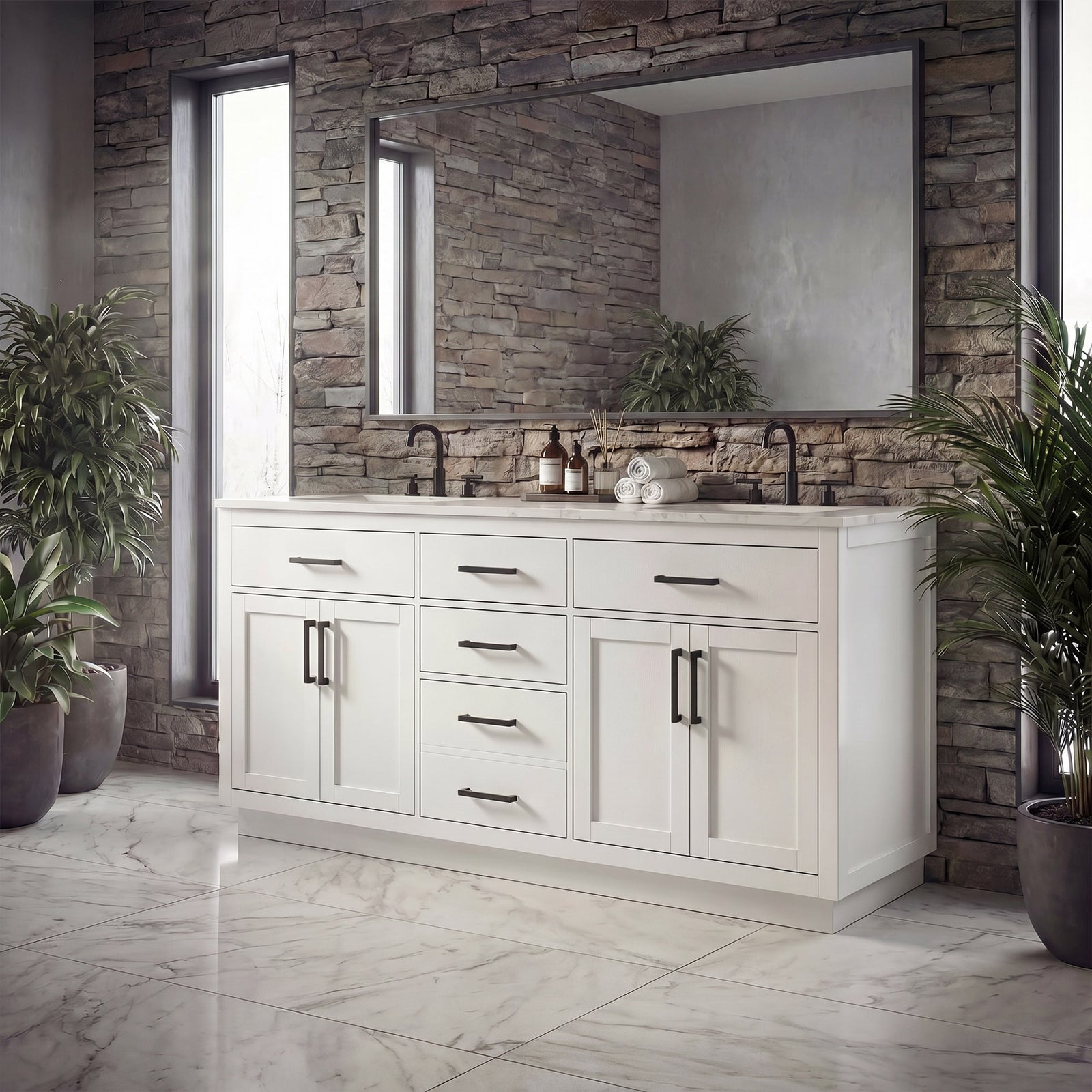 72 Inch Double Bathroom Vanity In White - View 2 - Joshua Marshal
