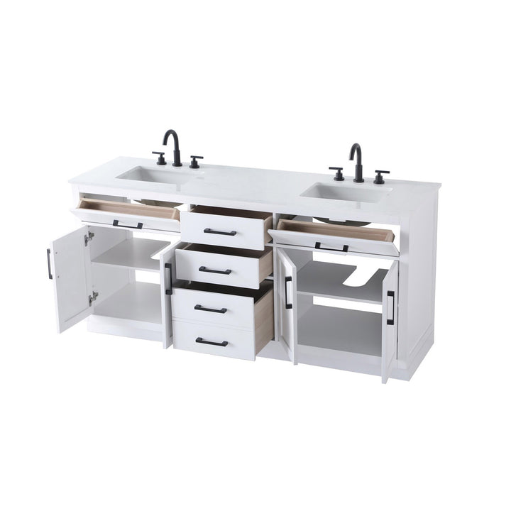 72 Inch Double Bathroom Vanity In White - View 4 - Joshua Marshal