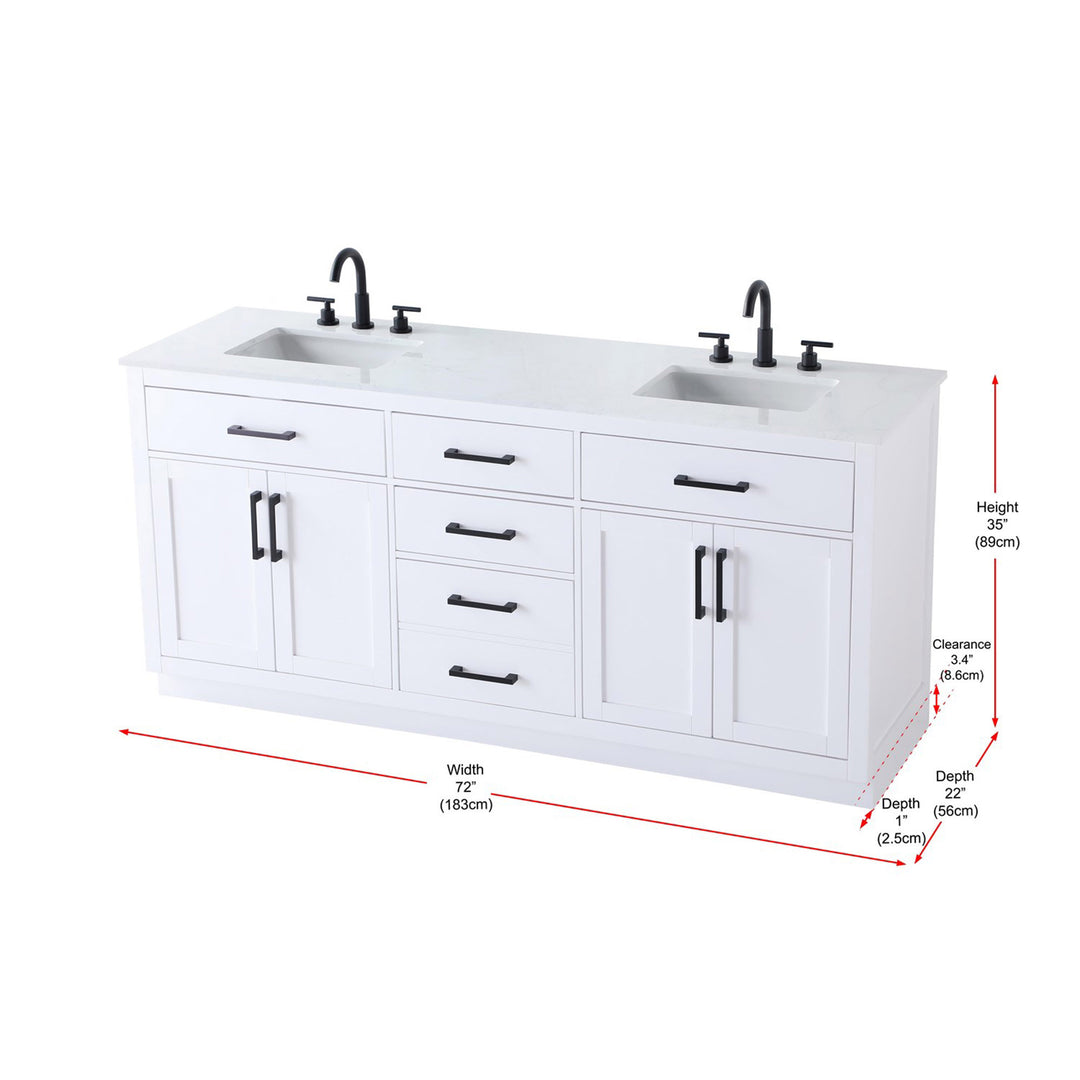 72 Inch Double Bathroom Vanity In White - View 5 - Joshua Marshal