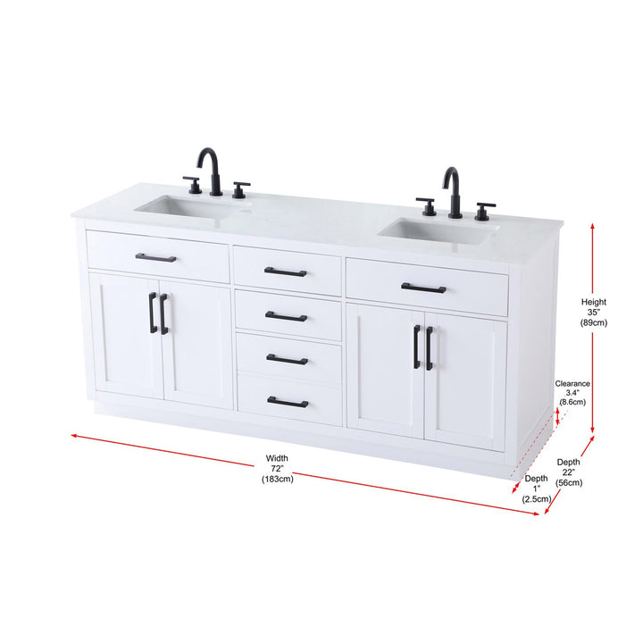 72 Inch Double Bathroom Vanity In White - View 5 - Joshua Marshal