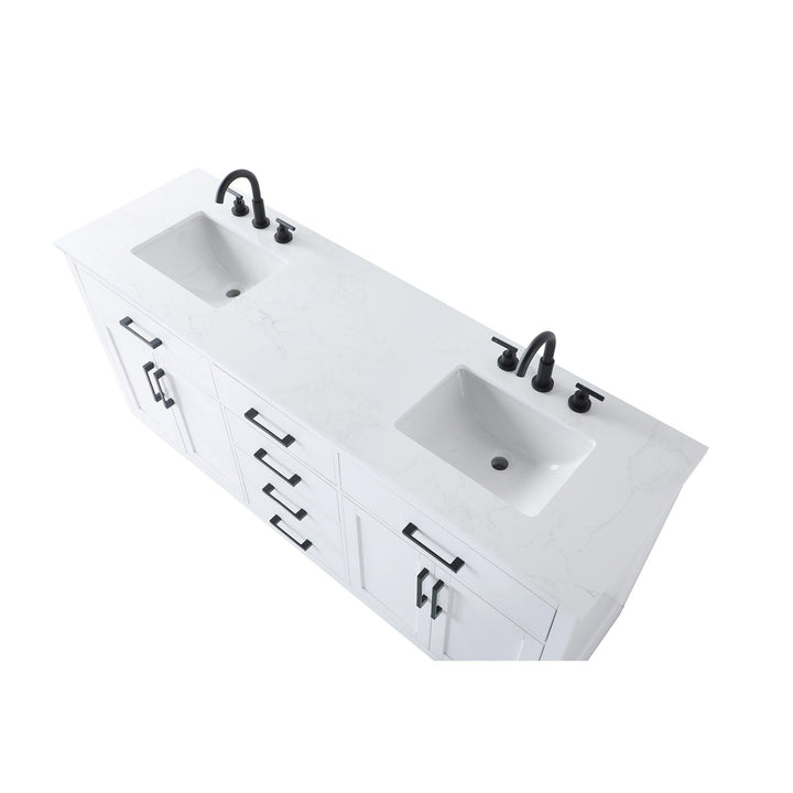 72 Inch Double Bathroom Vanity In White - View 6 - Joshua Marshal