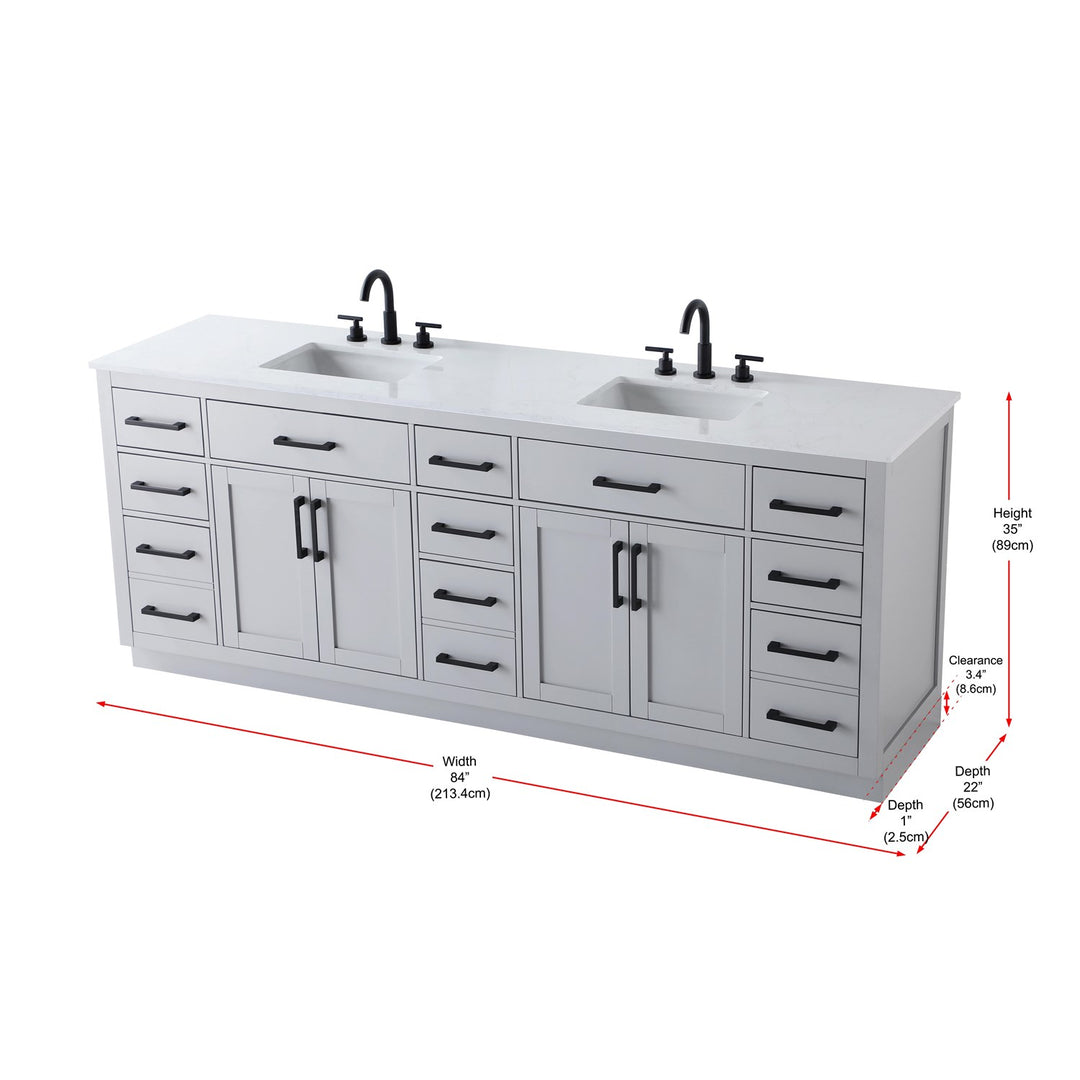 84 Inch Double Bathroom Vanity In Grey - View 6 - Joshua Marshal