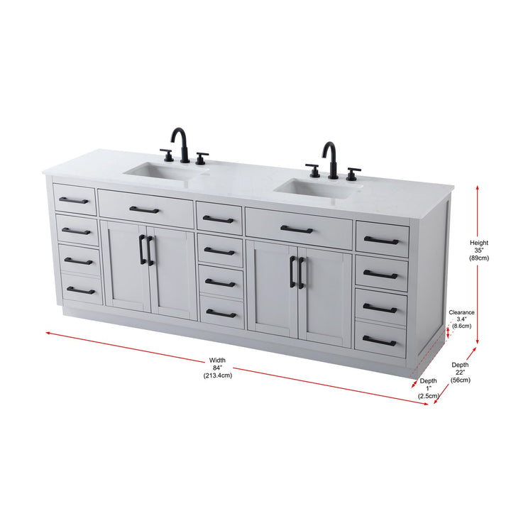 84 Inch Double Bathroom Vanity In Grey - View 6 - Joshua Marshal