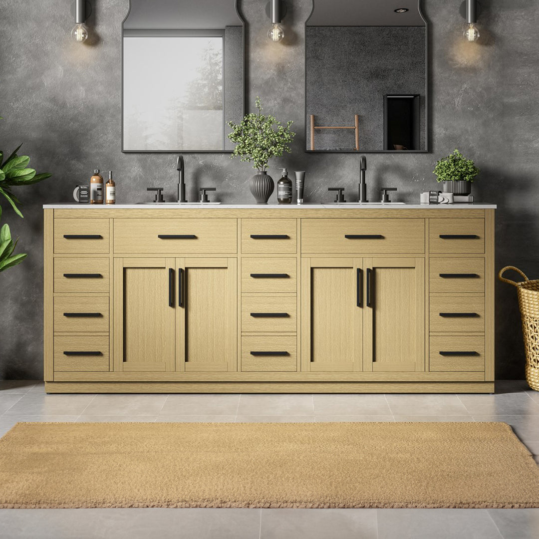 84 Inch Double Bathroom Vanity In Honey Brown Honey Brown Finish - KITCHEN & BATH by Joshua Marshal