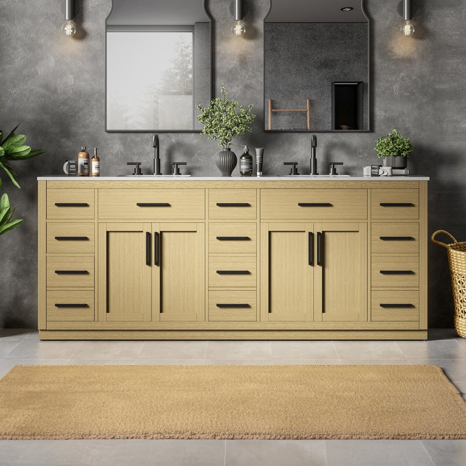 84 Inch Double Bathroom Vanity In Honey Brown Honey Brown Finish - KITCHEN & BATH by Joshua Marshal
