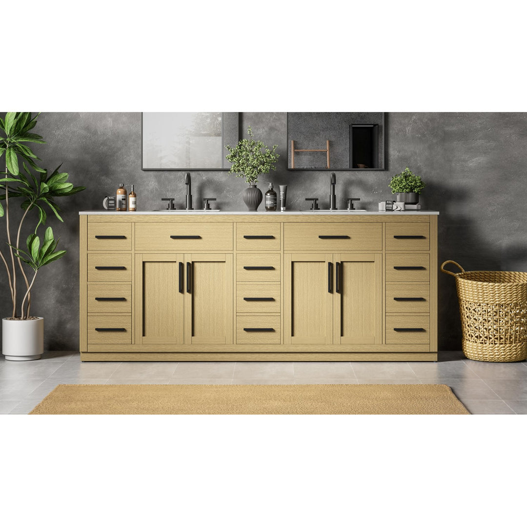 84 Inch Double Bathroom Vanity In Honey Brown - View 2 - Joshua Marshal