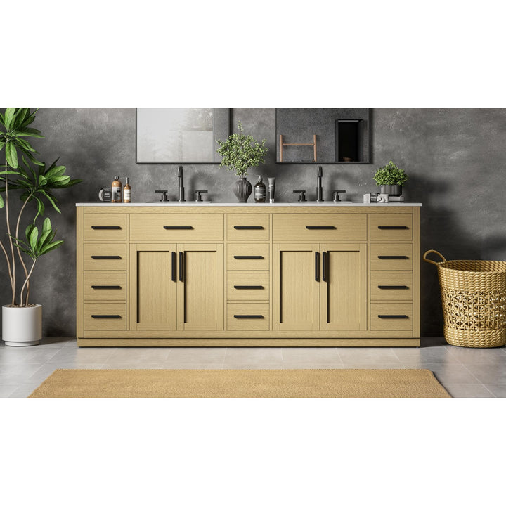84 Inch Double Bathroom Vanity In Honey Brown - View 2 - Joshua Marshal