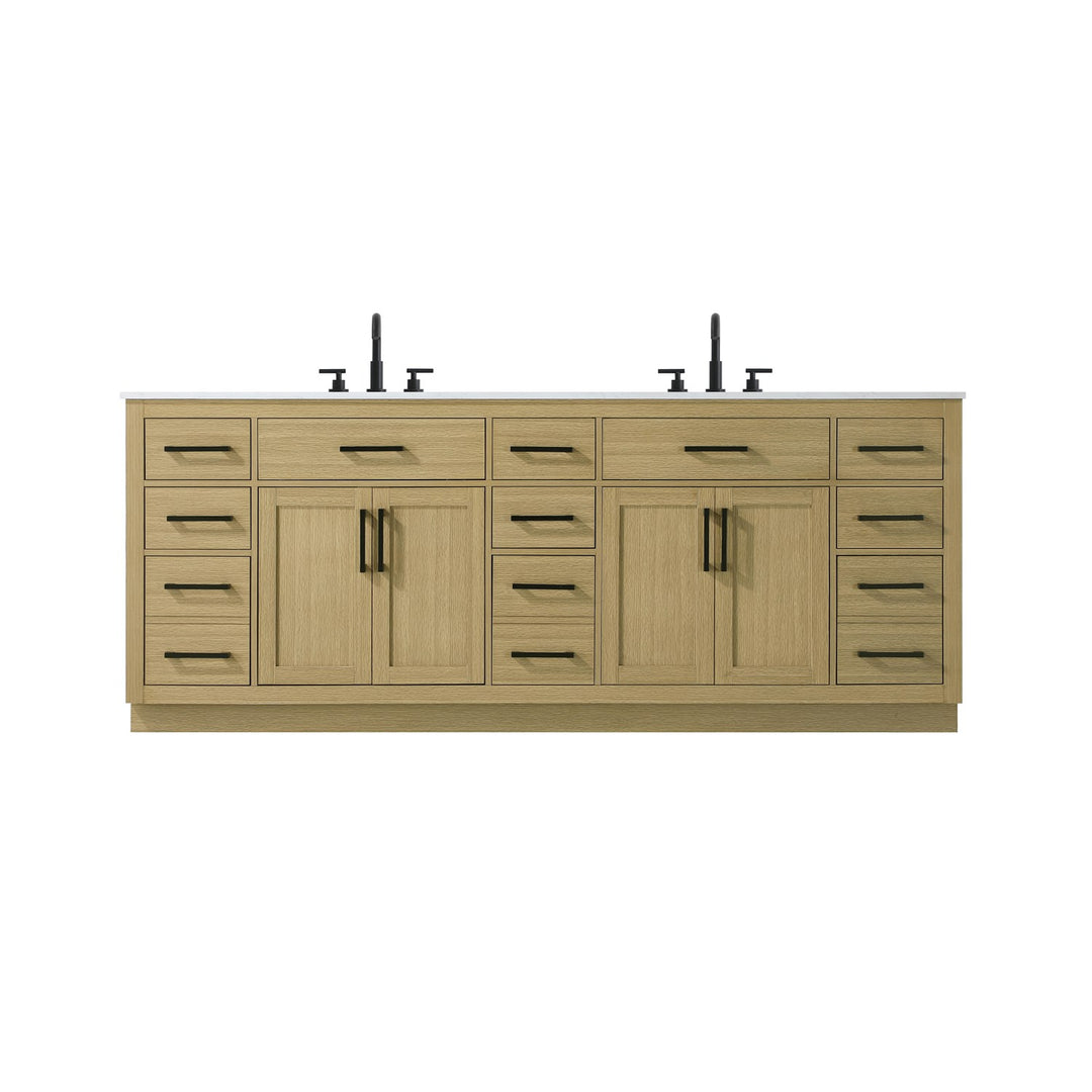 84 Inch Double Bathroom Vanity In Honey Brown - View 3 - Joshua Marshal