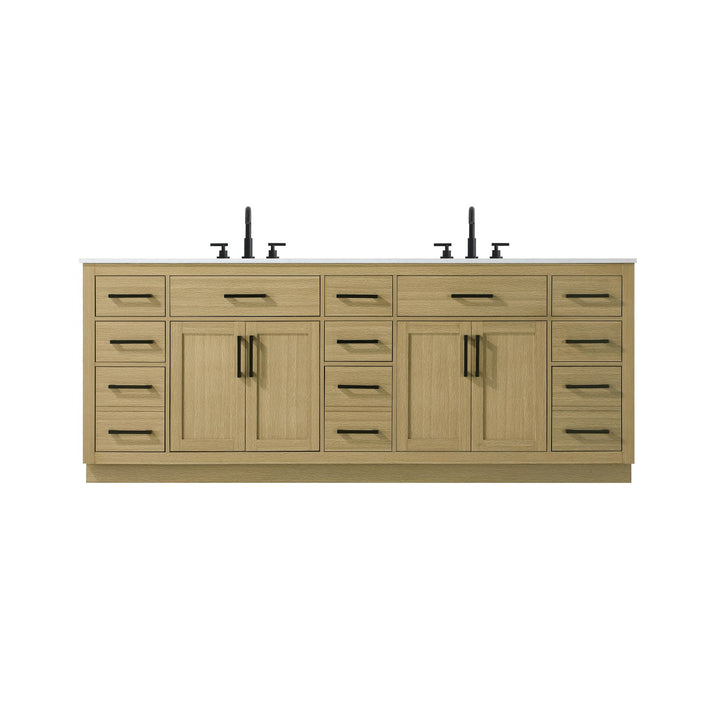 84 Inch Double Bathroom Vanity In Honey Brown - View 3 - Joshua Marshal