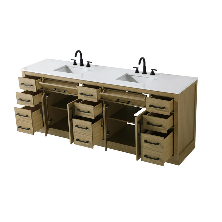 84 Inch Double Bathroom Vanity In Honey Brown - View 4 - Joshua Marshal