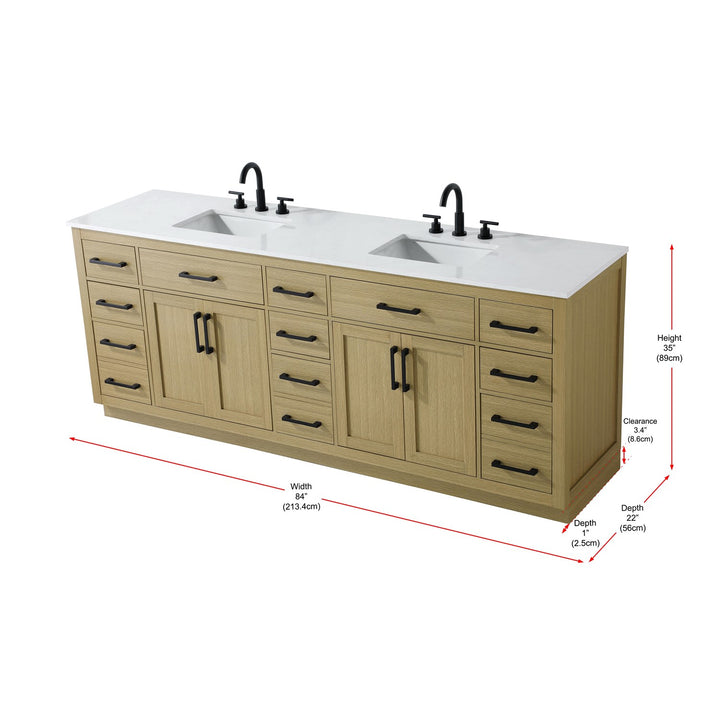 84 Inch Double Bathroom Vanity In Honey Brown - View 6 - Joshua Marshal