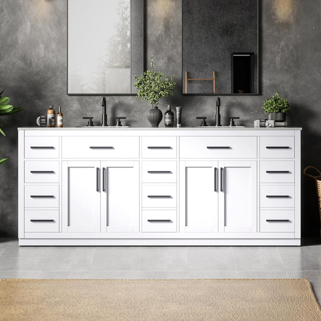 84 Inch Double Bathroom Vanity In White White Finish - KITCHEN & BATH by Joshua Marshal