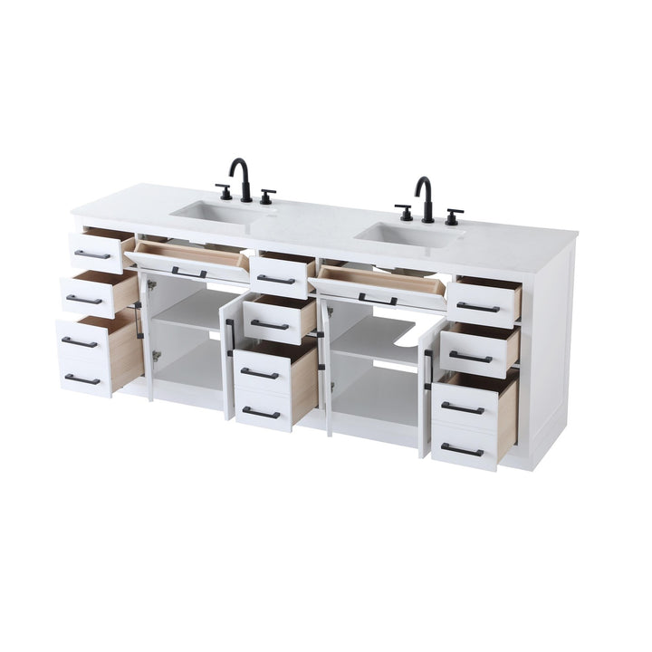 84 Inch Double Bathroom Vanity In White - View 4 - Joshua Marshal
