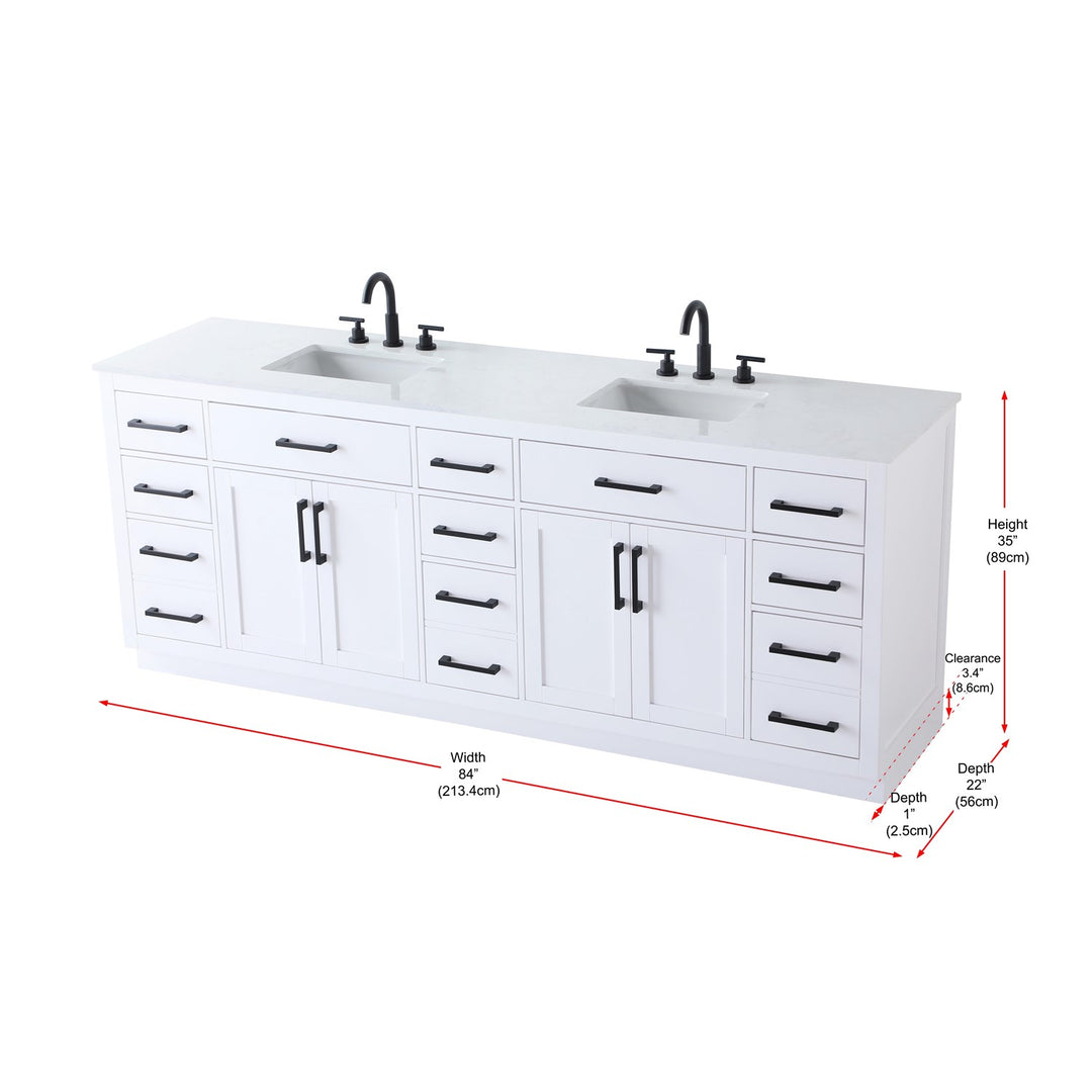 84 Inch Double Bathroom Vanity In White - View 6 - Joshua Marshal