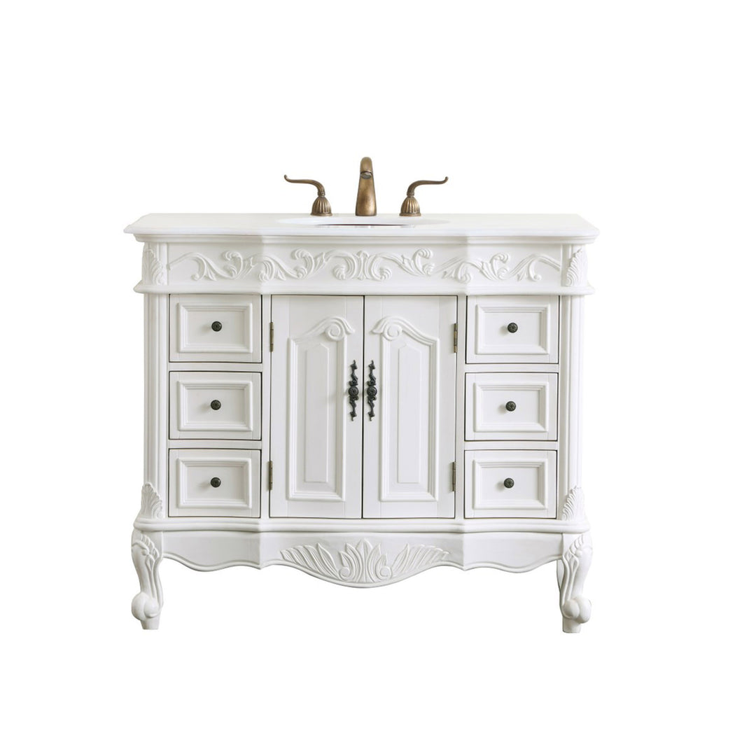 42 Inch Single Bathroom Vanity In Antique White With Ivory White Marble - View 3 - Joshua Marshal