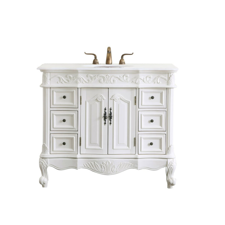 42 Inch Single Bathroom Vanity In Antique White With Ivory White Marble - View 3 - Joshua Marshal