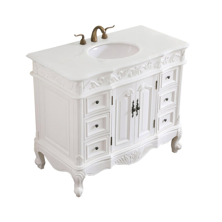 42 Inch Single Bathroom Vanity In Antique White With Ivory White Marble - View 4 - Joshua Marshal