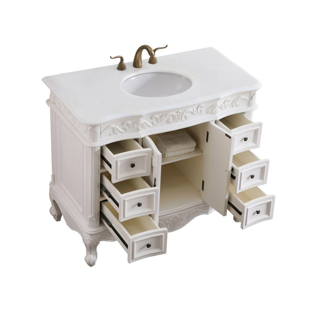 42 Inch Single Bathroom Vanity In Antique White With Ivory White Marble - View 5 - Joshua Marshal
